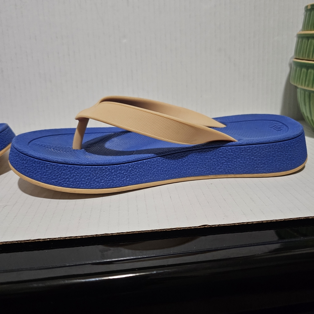 East Pacific Trade Malibu Blue Tan Unisex Flip flops sandals Sz women's 8 mens 7 - Picture 4 of 11